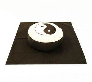 Meditationskissen Meditationsset Yin Yang Symbol creme/schwarz Set Yogamatte XL Yogakissen Buchweize