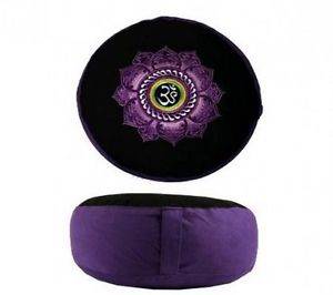 Meditationskissen Lotus mit OM violett/schwarz XL Yogakissen Buchweizenfüllung – Yoga Sitzkissen