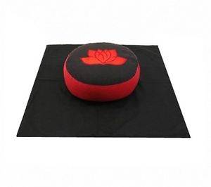 Meditationskissen Meditationsset Lotus rot/schwarz Set Yogamatte XL Yogakissen Buchweizenfüllung – Y