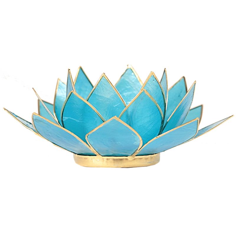 Chakra Lotus Licht, Capiz Teelicht aquamarinblau