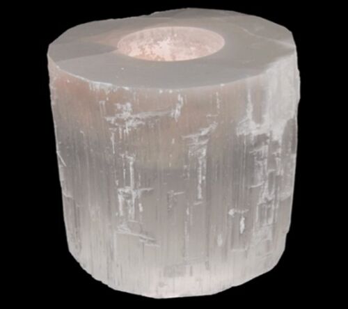 Teelichthalter Selenit sphärisches Kerzenlicht Zylinder 8 x 6-8 cm