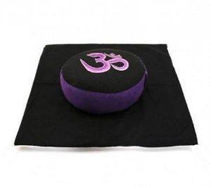 Meditationskissen Meditationsset OM Symbol violett/schwarz Set Yogamatte XL Yogakissen Buchweizenfül