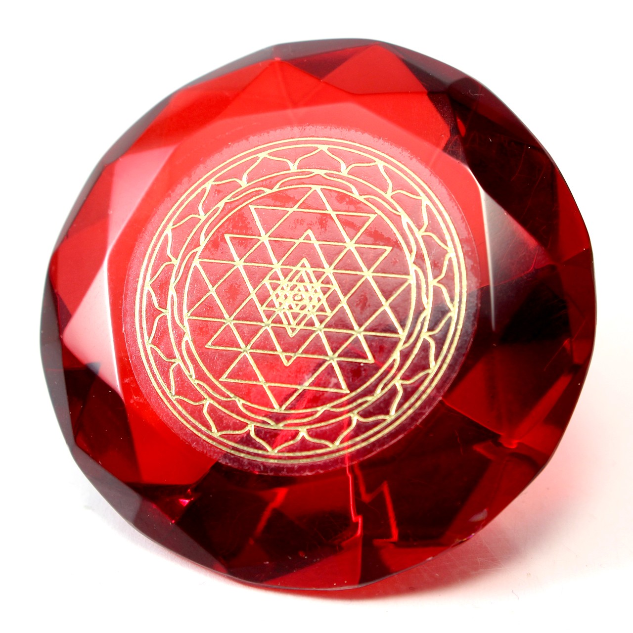 Tachyonen Glas Diamant  Sri Yantra rot 45 Energie 1. Chakra Erzengel Uriel