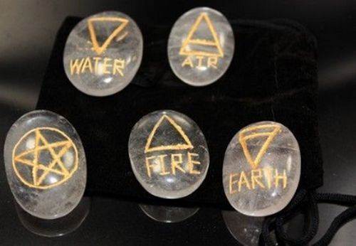 4 Elemente magische Akasha Steine XL graviert Edelsteine Bergkristall Energie