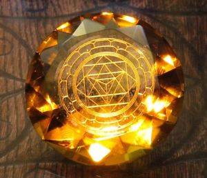 Tachyonen Glas Diamant  Merkaba gelb 45 Energie Heilige Geometrie Jophiel 3. Chakra