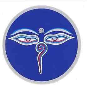 FENG SHUI Fensterbild Aufkleber Sticker Buddha Eyes rund blau