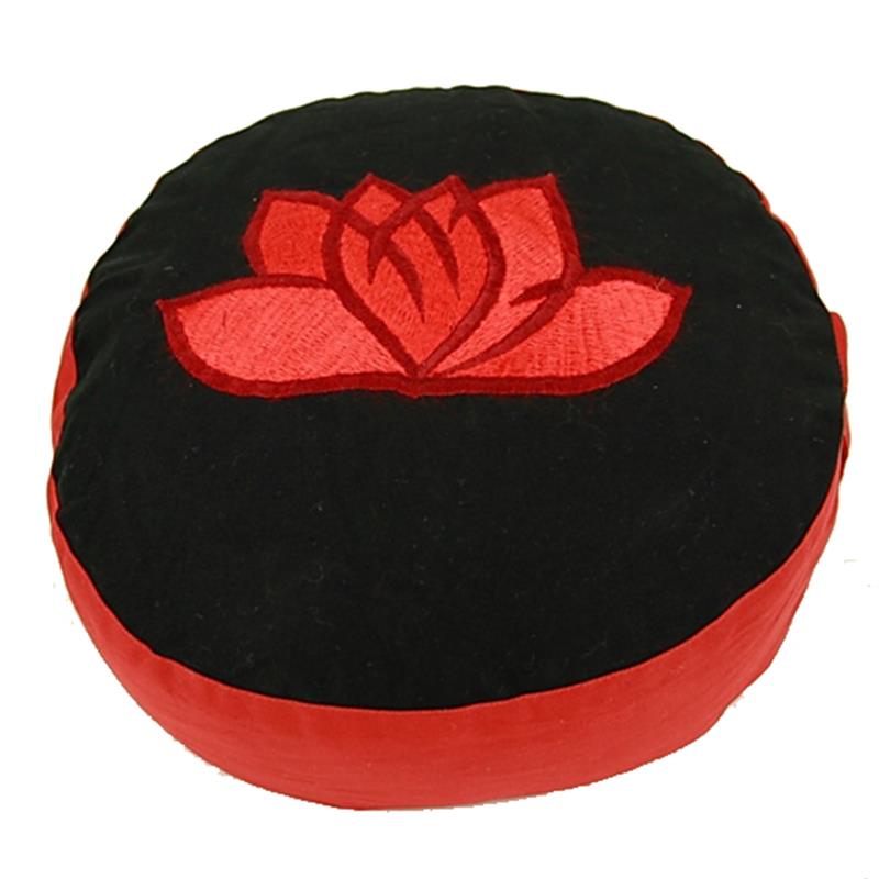 Meditationskissen Lotus in rot schwarz XL Yogakissen Buchweizenfüllung – Yoga Sitzkissen